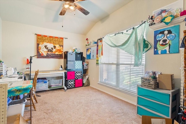 interior space with ceiling fan
