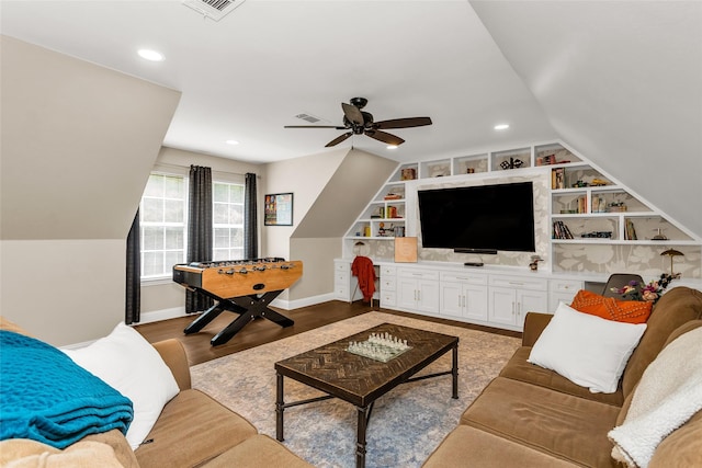 504 Glenbrook Ct, Southlake, TX 76092 - living area featuring ceiling fan, visible vents, built in shelves, baseboards, and recessed lighting