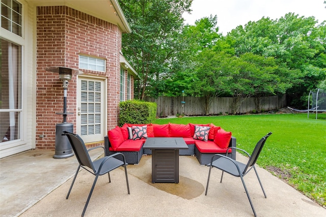 view of patio / terrace featuring an outdoor living space and fence private yard