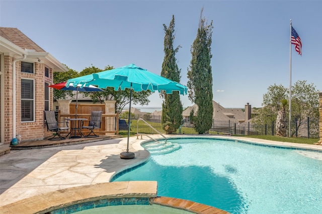 view of pool with a fenced backyard and a patio area