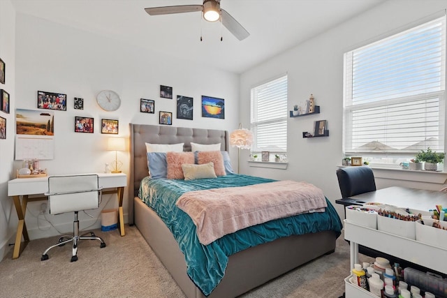 bedroom featuring carpet flooring and ceiling fan