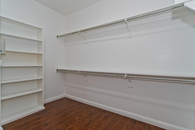 walk in closet featuring dark wood-type flooring