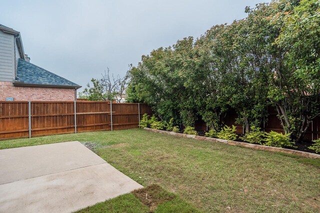 view of yard with a fenced backyard and a patio area