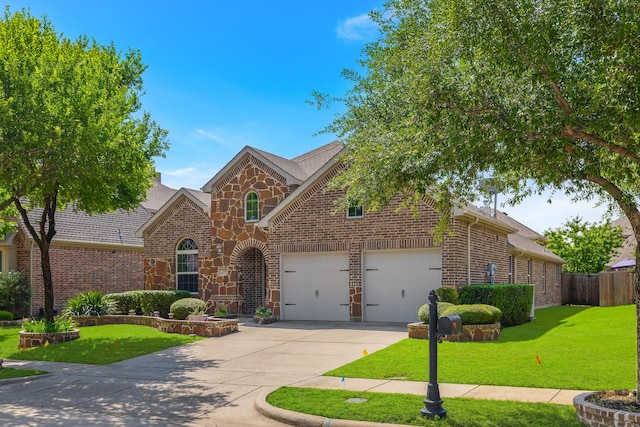 2308 Patriot Dr, Melissa, TX 75454 - traditional-style house with brick siding, fence, a front yard, and concrete driveway