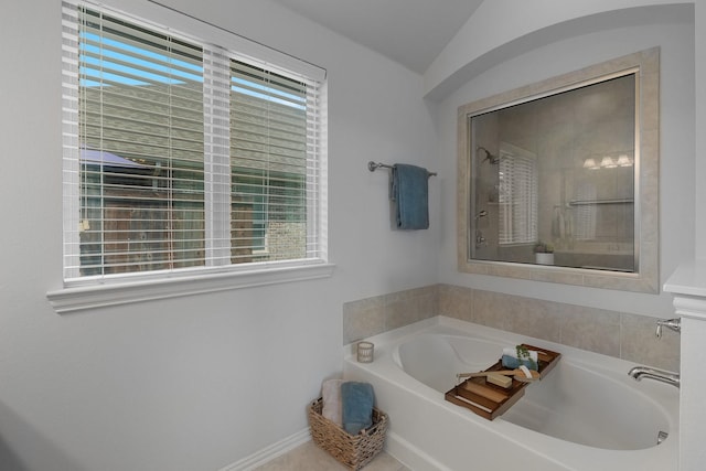 2308 Patriot Dr, Melissa, TX 75454 - full bathroom featuring a shower, a bath, and lofted ceiling