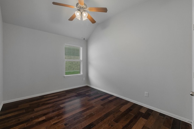 2308 Patriot Dr, Melissa, TX 75454 - unfurnished room with ceiling fan, vaulted ceiling, dark wood-style floors, and baseboards
