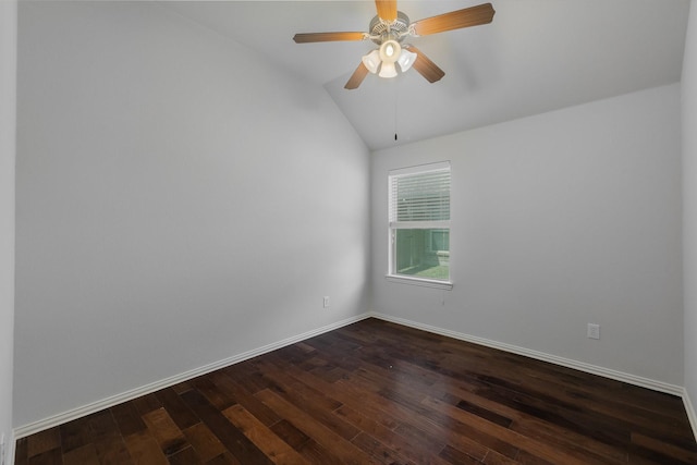 2308 Patriot Dr, Melissa, TX 75454 - spare room with baseboards, dark wood-style floors, ceiling fan, and lofted ceiling