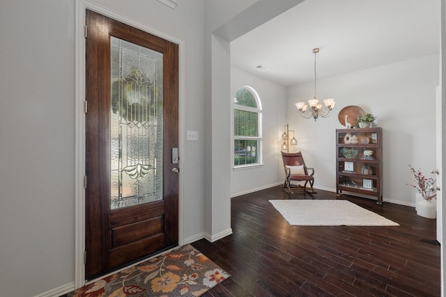 2308 Patriot Dr, Melissa, TX 75454 - entryway featuring baseboards, visible vents, a notable chandelier, and dark wood-style floors