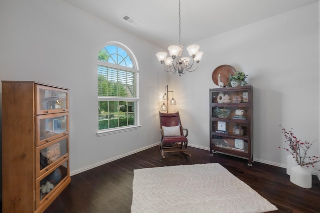 2308 Patriot Dr, Melissa, TX 75454 - sitting room with visible vents, baseboards, a notable chandelier, and hardwood / wood-style flooring