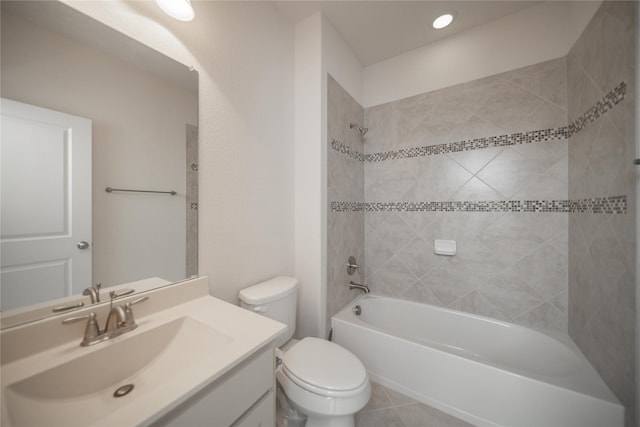 full bathroom with vanity, tile patterned flooring, shower / bath combination, and toilet