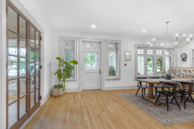 417 N Waddill St, Mckinney, TX 75069 - dining area featuring a chandelier, wood finished floors, baseboards, recessed lighting, and french doors