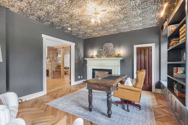 417 N Waddill St, Mckinney, TX 75069 - office area featuring a fireplace and baseboards