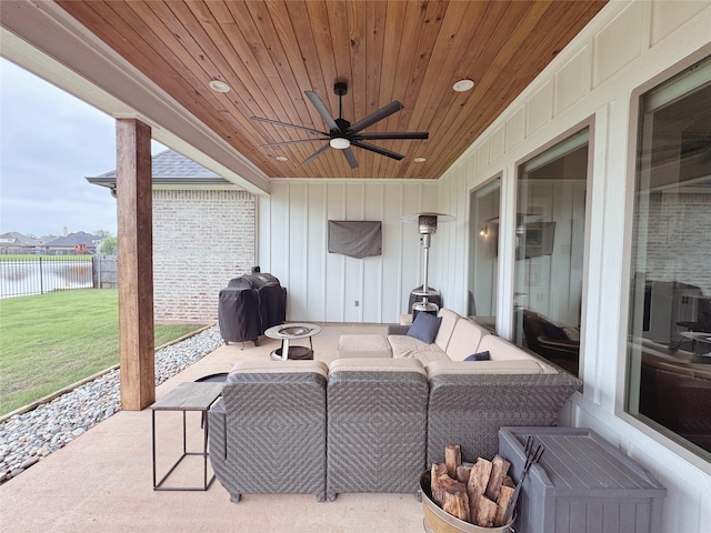 232 Conti Way, Bossier City, LA 71111 - view of patio / terrace featuring ceiling fan, grilling area, a water view, and an outdoor hangout area