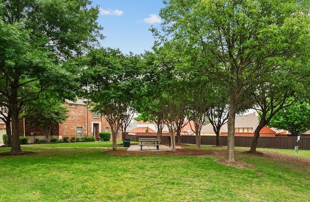surrounding community with fence and a lawn