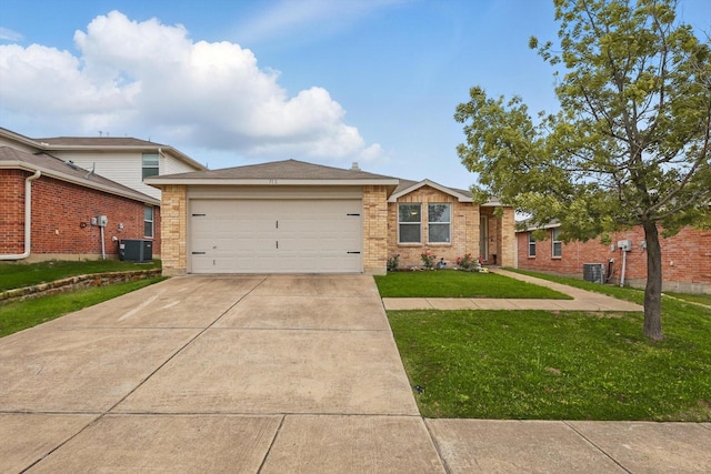 712 Riverflat Dr, Fort Worth, TX 76179 - ranch-style home featuring a front yard, cooling unit, brick siding, an attached garage, and driveway