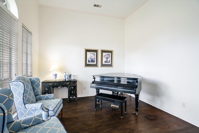 5624 Big River Dr, The Colony, TX 75056 - sitting room with baseboards, ornamental molding, visible vents, and wood finished floors
