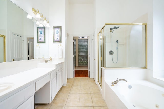 5624 Big River Dr, The Colony, TX 75056 - bathroom with a garden tub, a shower stall, and tile patterned floors