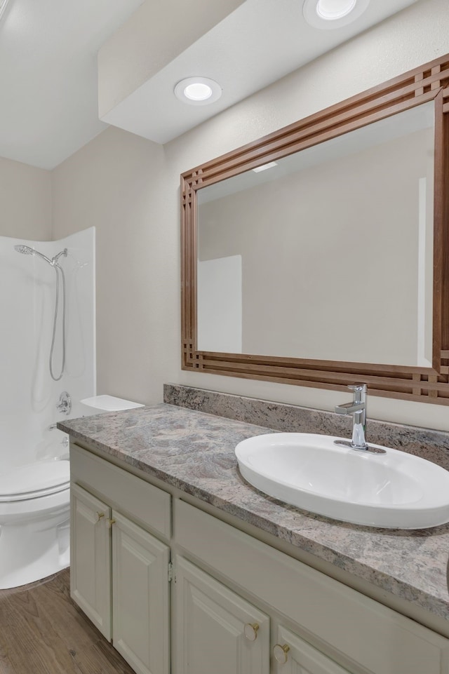 7804 Skylake Dr, Fort Worth, TX 76179 - bathroom featuring vanity, toilet, and wood finished floors