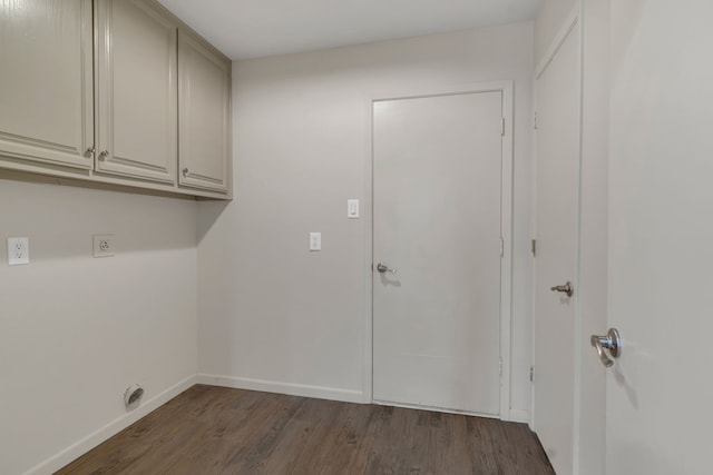 7804 Skylake Dr, Fort Worth, TX 76179 - laundry area featuring baseboards, hookup for an electric dryer, cabinet space, and dark wood-type flooring