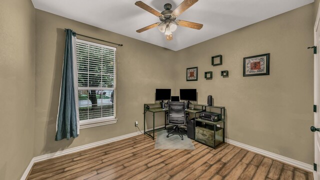 1821 Sandpiper Dr, Weatherford, TX 76088 - office space featuring wood finished floors, baseboards, and ceiling fan