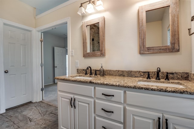 1521 Merritt Dr, Flower Mound, TX 75028 - bathroom with double vanity and marble look tile flooring