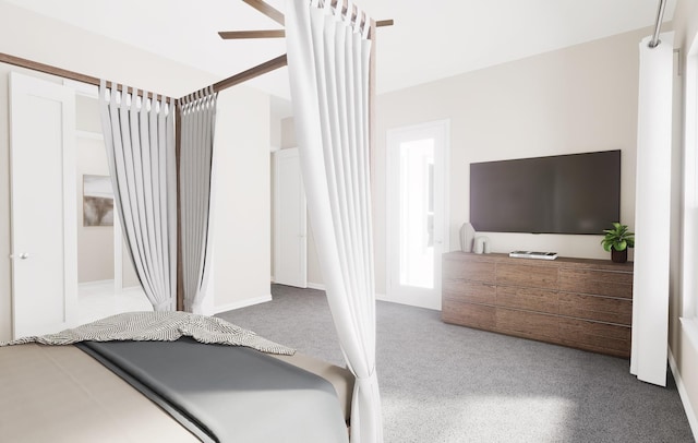 bedroom featuring carpet floors and ceiling fan