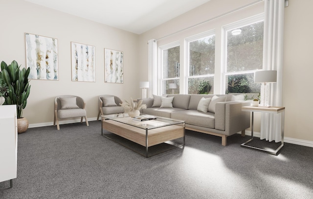 living room featuring carpet floors and baseboards