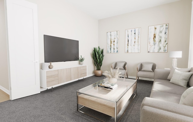 carpeted living room with baseboards