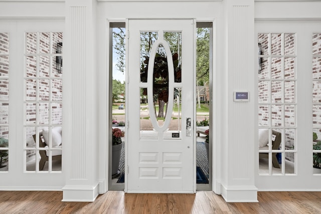 doorway featuring wood finished floors and a wealth of natural light