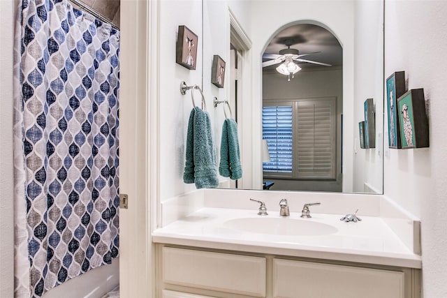 bathroom featuring vanity and ceiling fan