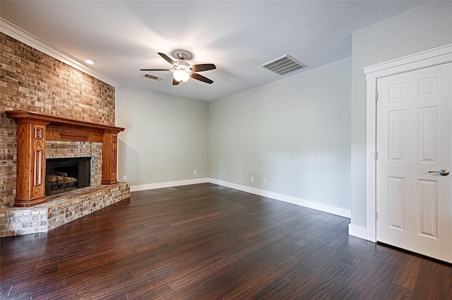 2620 Argyle Shore Dr, Rockwall, TX 75087 - unfurnished living room featuring a ceiling fan, baseboards, visible vents, and dark wood-style floors