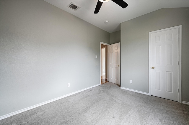 2620 Argyle Shore Dr, Rockwall, TX 75087 - unfurnished bedroom featuring visible vents, lofted ceiling, baseboards, ceiling fan, and carpet flooring