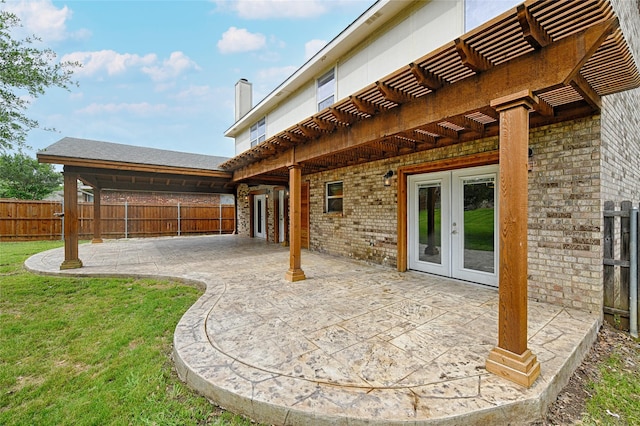 2620 Argyle Shore Dr, Rockwall, TX 75087 - exterior space with a pergola, fence, and french doors