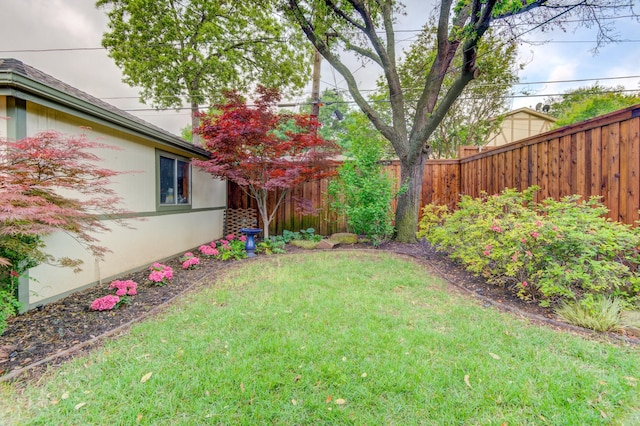 view of yard with a fenced backyard