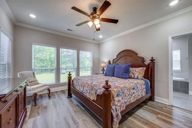 1314 Fleming Rd, Bells, TX 75414 - bedroom with crown molding, baseboards, recessed lighting, and light wood-style flooring