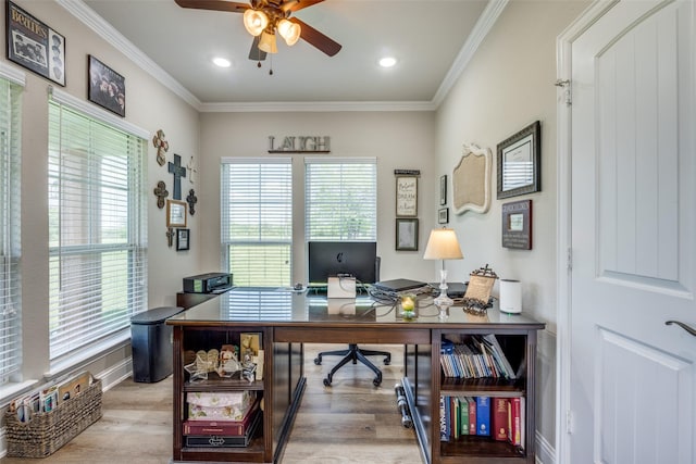 1314 Fleming Rd, Bells, TX 75414 - office area with plenty of natural light, a ceiling fan, and wood finished floors