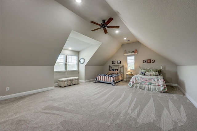 1314 Fleming Rd, Bells, TX 75414 - carpeted bedroom with baseboards, multiple windows, vaulted ceiling, and visible vents