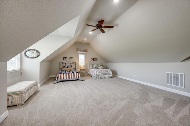 1314 Fleming Rd, Bells, TX 75414 - bedroom featuring carpet flooring, baseboards, visible vents, and lofted ceiling