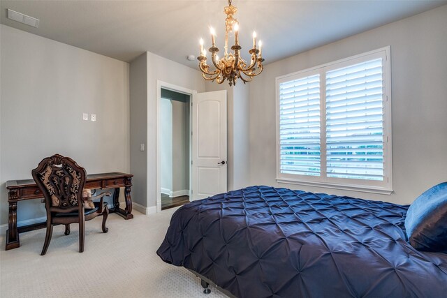 1110 Holford Dr, Frisco, TX 75036 - bedroom with carpet floors, an inviting chandelier, multiple windows, and visible vents