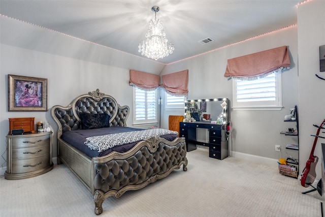 1110 Holford Dr, Frisco, TX 75036 - carpeted bedroom featuring visible vents, baseboards, a chandelier, and multiple windows