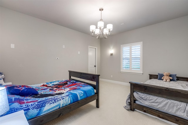 1110 Holford Dr, Frisco, TX 75036 - carpeted bedroom featuring baseboards and a notable chandelier