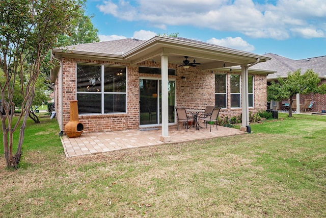 1124 Burnswick Isles Way, Frisco, TX 75036 - rear view of property featuring ceiling fan, brick siding, and a patio area
