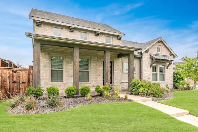 1844 Quiet Oak Pl, Fort Worth, TX 76008 - view of front of property with stone siding, roof with shingles, and a standing seam roof