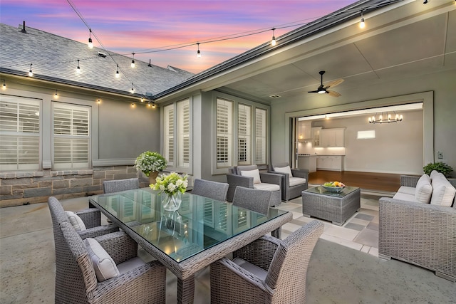 1844 Quiet Oak Pl, Fort Worth, TX 76008 - view of patio / terrace with outdoor dining area, an outdoor living space, and a ceiling fan