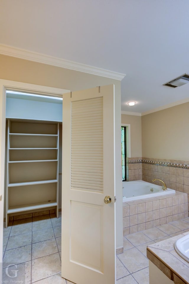 5030 Old Mooringsport Rd, Shreveport, LA 71107 - full bath featuring a bath, visible vents, tile patterned floors, a closet, and ornamental molding