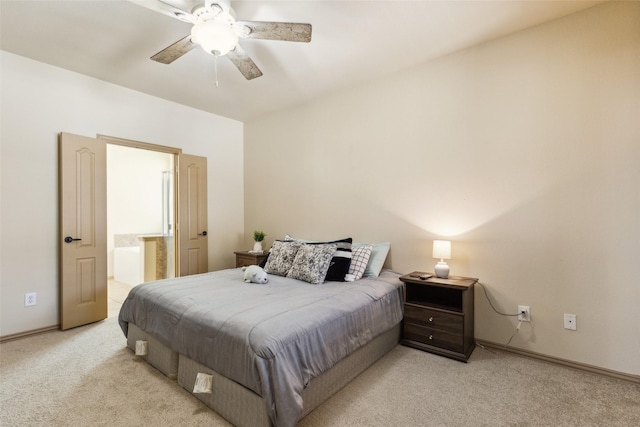 1925 Bridgeport Dr, Providence Village, TX 76227 - bedroom with baseboards, ensuite bathroom, carpet, and a ceiling fan