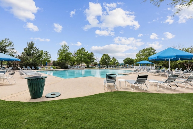 1925 Bridgeport Dr, Providence Village, TX 76227 - community pool featuring a lawn and a patio area