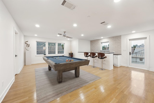 recreation room with visible vents, billiards, and plenty of natural light