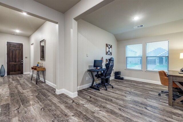 439 Tommie Lillian Ln, Celina, TX 75009 - office space with recessed lighting, baseboards, visible vents, and wood finished floors
