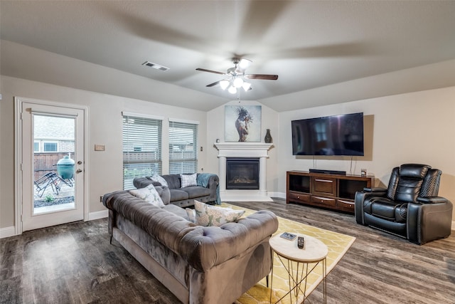 439 Tommie Lillian Ln, Celina, TX 75009 - living room featuring ceiling fan, a wealth of natural light, visible vents, and wood finished floors